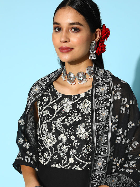 Stylum Women's Embroidered Rayon Asymmetrical Kurta Pant Dupatta Set (KPDTOKIYO)
