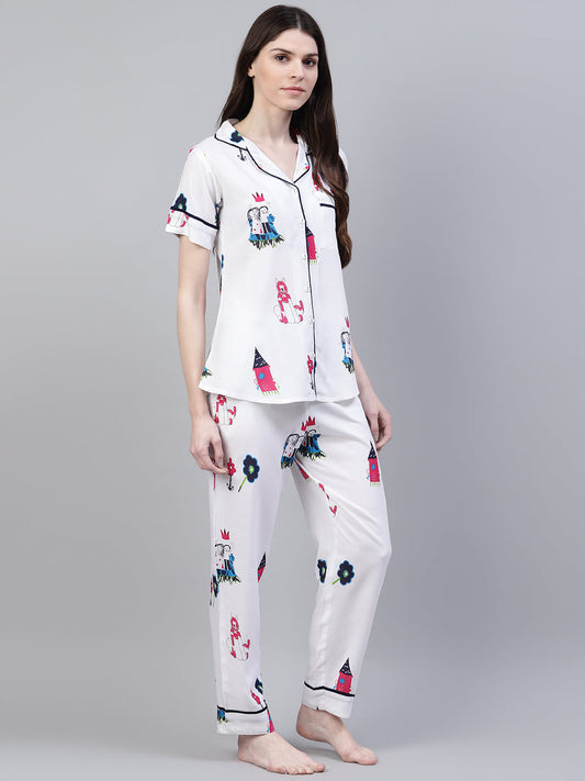 Stylum Women's Abstract Print Rayon Night Suit Set (NIST0015)