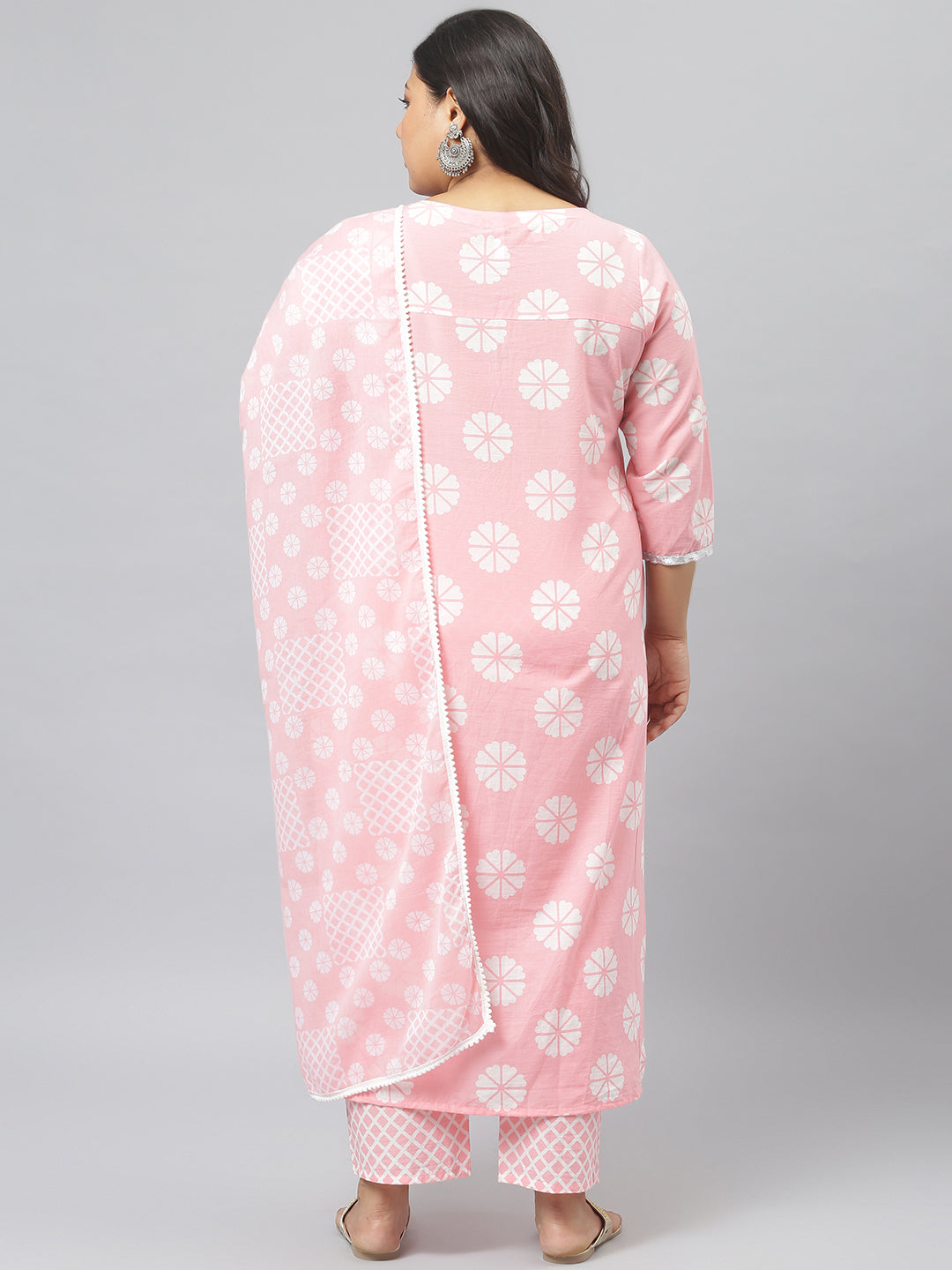Stylum Women's  Printed Cotton Straight Kurta Pant Dupatta Set (PinkChecksKPD)